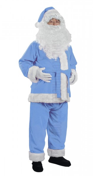 pastel blue Santa outfit - pants, jacket and hat