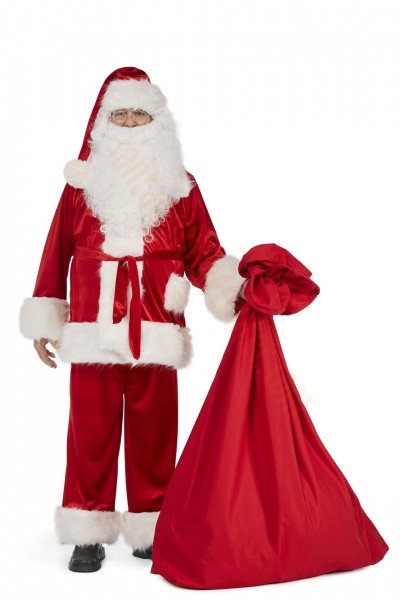 Santa velour suit Super Deluxe - 8 pieces - gift sack and spectacles
