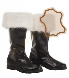 real leather Santa boots - black with cream fur