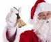 Santa ringing his small bell, small bell in Santa's hand